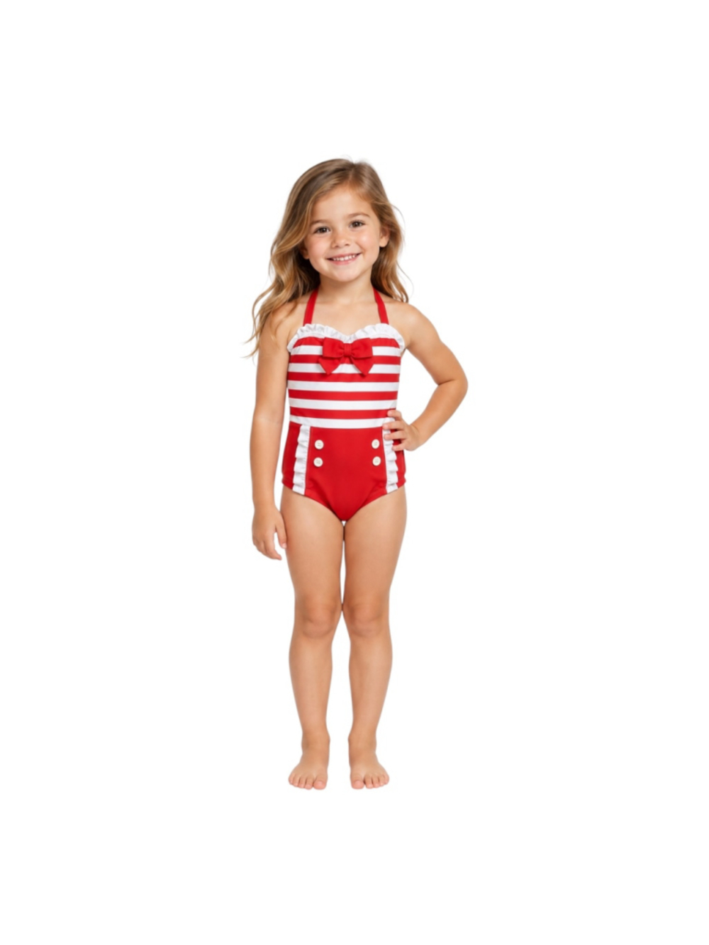 Janie and Jack Retro Nautical Stripe Bow One-Piece Swimsuit Red White Size 4